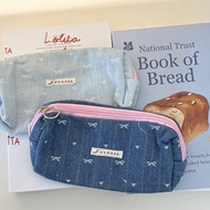 Mocorie - Libellule Denim Pencil Case Coquette Ribbon Denim Pencil Case Denim Jeans Pencil Case Make