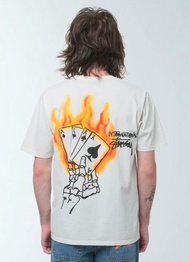 STUSSY Fire Card Skeleton Read Em' N' Weep Pig Dyed White Tshirt - ORI