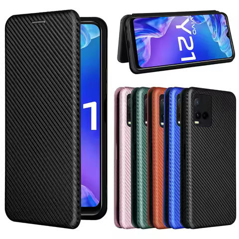 For Vivo Y21 Y21S Y33S Case Luxury Flip Carbon Fiber Skin Magnetic Adsorption Case For Vivo Y 21 Y21