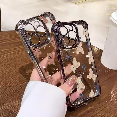Cute Bear Bow Transparent Phone Case For Google PIXEL 10 9 8 7 Pro 9A 8A 7A 5G PIXEL10 PIXEL9 Shockp