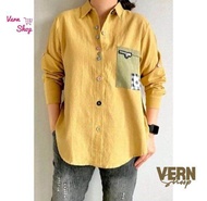 Atasan wanita saku kotak depan lubana/atasan wanita bahan crinkle premium terbaru