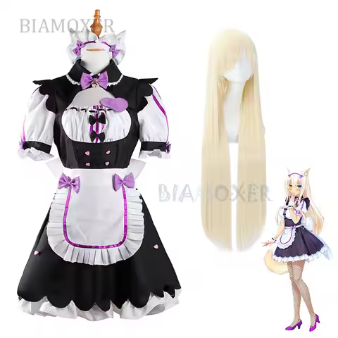 Women Maid Lolita Dresses Nekopara Coconut Wigs Cosplay Costume Heat Resistant Synthetic Hair Women 
