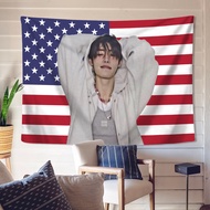 ENHYPEN SUNGHOON American Flag Tapestry with Clips Polyester Tapestries Bedroom Wall Hanging