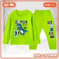 Baju Piyama Setelan Panjang Anak Perempuan Dan Laki Laki Motif Dinosaurus Ukuran S-XXL KS-22