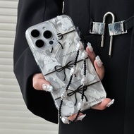INS Black Bow Rabbit Case With Chain For Iphone 17 Air 16 7/8Plus 15 14 12 13 11 PRO XS XR MAX Casin