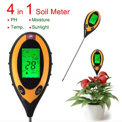 Professional Soil PH Meter 4 In1 LCD Temperature Humidity Sunlight Intensity PH Moisture Meter Garde
