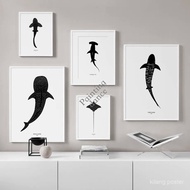 Black White Marine Life Whale Shark Eagle Ray Nordic Posters Prints Canvas Painting Wall Art Picture