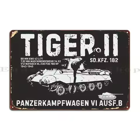 German Tiger II Tank Metal Sign, Custom WW2 Tin Poster Wall Decor