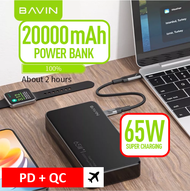 BAVIN 20000mAh Powerbank PC036 Portable mobile quick charge fast charging mini 65W Laptop power bank QC+PD Quick Charge Power Delivery