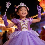 Disney Rapunzel Dress Kids Princess Costume 3-10 Years Girls Cosplay Tangled Birthday Outfit