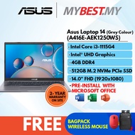 Asus Laptop 14 (A416E-AEK1250WS) 14" FHD (i3-1115G4 / 4GB RAM / 512GB SSD / Share / Win11 / 2 Years Warranty / Slate Grey)