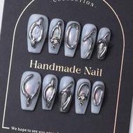 10pcs/Set Handmade Y2K Silver Style Gradient Fine Glitter Print Design Nail Decoration For The Y2K S