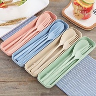 3 件環保小麥秸稈餐具塑料筷子叉匙更旅行套裝  2ndckp sesckp 3 Pcs. Eco friendly Wheat Straw Cutlery Plastic Chopsticks For