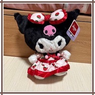 Kuromi 士多啤梨裙公仔 酷洛米草莓短袖長裙花邊蝴蝶結毛絨玩偶娃娃擺件擺設景品