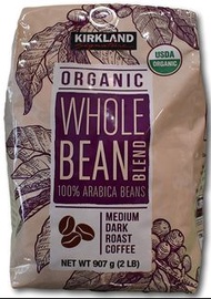 Kirkland Signature Organic Whole Bean Blend 100 % Arabica Beans Net Wt (2 Lb) 32人oz 有機 中度及深度烘焙混合咖啡豆 