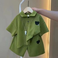 Boy Suit 2024polo Shirt Boy Short-Sleeved Shorts Suit Two-Piece Handsome Boy Suit 2024polo Shirt Boy