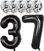 Black 37 Foil Balloons 40" Jumbo Foil Balloons Confetti Balloons for 37th Birthday Wedding Anniversa