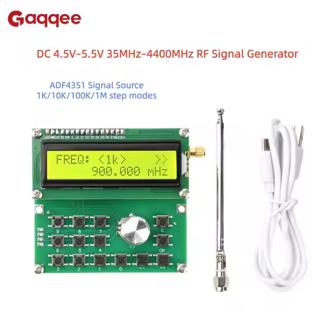 DC 4.5V-5.5V 35MHz-4400MHz RF Signal Generator 1K/10K/100K/1M step modes ADF4351 signal source Type-