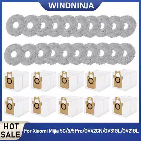 For Xiaomi Mijia 5C/5/5Pro/OV31GL/OV42CN/OV21GL Robot Vacuum Accessories Washable Dust Bag Mop Cloth