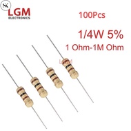 SK 100Pcs 5% 1/4W 0.25W Carbon Film Resistors 1R-1M 1R 10R 22R 47R 51R 100R 1K 2K 4.7K 10K 22K 47K 1