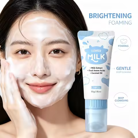 LAIKOU Milk Foaming Facial Cleanser Gentle Deep Cleansing Brightening Skin Care with Milk Extract & 