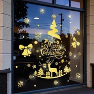 Christmas Decorations Glass Door Stickers Golden Christmas Tree Snowflake Shopping Mall Shop Window 