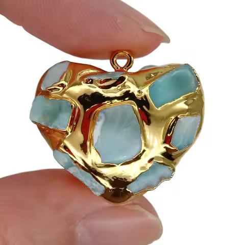5 pcs Natural Blue Larimar Heart Shaped Pendant with 24K Metal Plated Pendants 28x28mm