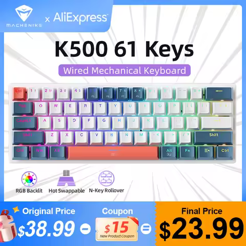 Mechanical Keyboard 60% Gamer Machenike K500-B61 Wired Gaming Keyboard 61 Keys Hot Swappable RGB Lig