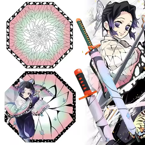 Demon Slayer Katana Umbrella Long Handle UV Blocking Black Parasol Kochou Shinobu Japanese Katana Sw