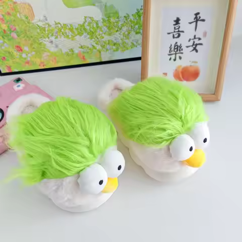New personality fluffy DIY slippers woman funny bird designer home shoes women's novelty fur slides