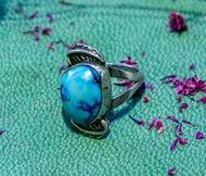 美國西南部原住民綠松石銀戒指 - 西洋古董首飾