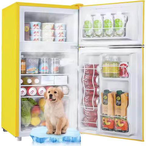 3.5 Cu.Ft Retro Refrigerator with 2 Doors Top Freezer and Dual Handles 7-Level Adjustable Thermostat