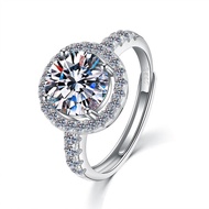 Womens 925 Sterling Silver Round Bezel Ring - Luxury Cluster 2CT Cake Diamond Trendy Row Diamond Adj