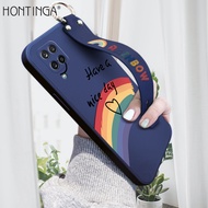 (มีสายรัดข้อมือ) Hontinga Casing สำหรับ Samsung Galaxy A11 A12 A12 5G กรณี Rainbow Smile Square Original ซิลิโคนนุ่มเหลว Edge ยางมีลวดลายกรณีคลุมทั้งหมดกล้องป้องกันกรณีกลับปลอกโทรศัพท์ Softcase สำหรับหญิง