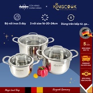 KINGCOOK KPO1750 5-Bottom Stainless Steel Pot Set Size 16-20-24Cm,
