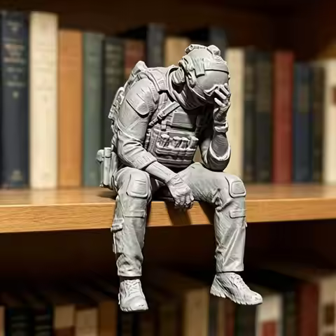 Soldier Ornament Suspended Leg Soldier Figurine 3d Printed Soldier Figurine Sitting Military Statue 