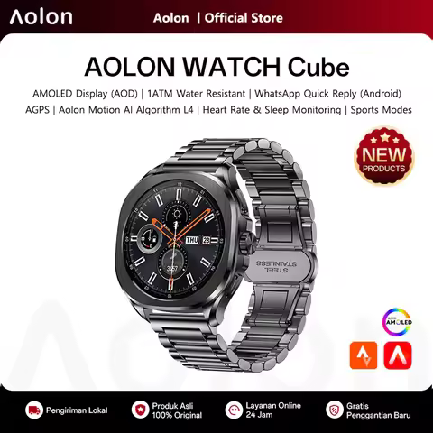 Aolon Cube Smart Watch 1.43" AMOLED Screen Bluetooth WhatsApp Call AGPS 1ATM Heart Rate Monitor Outd