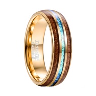 BONLAVIE 6mm Hawaiian Koa Wood and Imitated Opal Inlay Tungsten Carbide Rings Wedding Bands for Men 