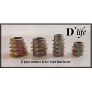 D'Life Furniture Fasteners D-NUT & E-NUT Wood Insert Nut (DWIN) M6/M8 Insert Nut Screw Threaded Nuts