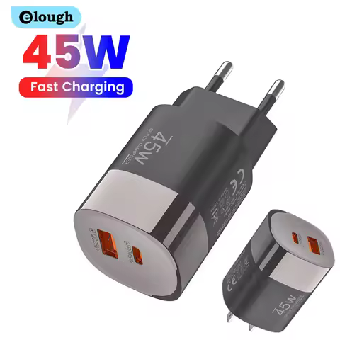 Elough 45W USB Type C Phone Charger Super Fast Charge 2 Port Wall Charger USB PD Adapter For iPhone 