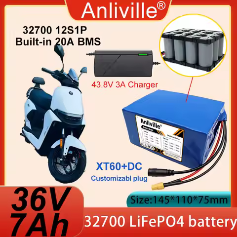 32700 New 36V 7Ah LiFePO4 Battery Pack 12S1P Built-in Same Port 20A BMS for 38.4V Electric Scooter T