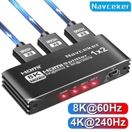 Navceker 1 in 2 Out 4K 240Hz HDMI Splitter 8K Audio Splitter HDMI 2.1 Cable Adapter 1x2 For PS5 Lapt