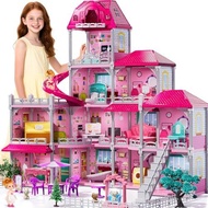 Girl House Toys for Girls 4-8, 2 Storey 4 Rooms Indoor Playset with Doll, Furniture and Accessories