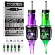 HAWINK 50PCS Tattoo Needles Cartridge Assorted Mixed Size Round Liner Shader Magnum Curved/Round Mag