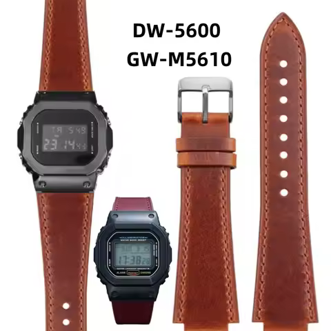 For Casio Watch Strap G-SHOCK Retro Leather Strap DW5600 DW-5600 GW-B5600 G-5600 GW-M5610 Brown Cowh