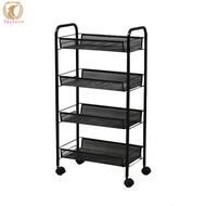 3 Tier/4 Tier Mesh Utility Cart Rolling Metal Organization Cart With 2 Hooks & 2 Hanging Storage Buc
