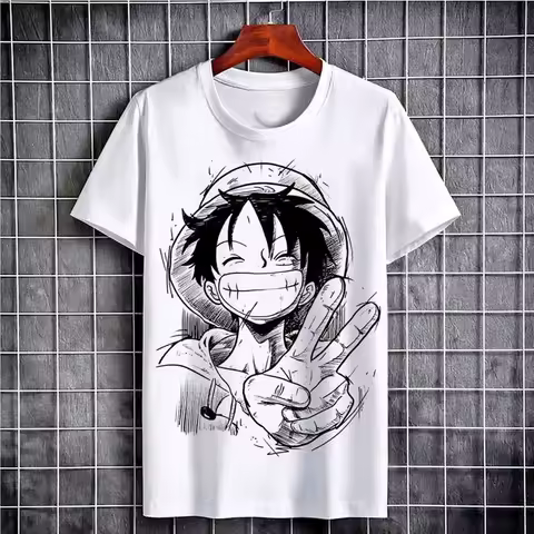 Summer 2026 One Piece Munchie D. Luffy "hand-drawn Comic Style" Theme 100% Cotton Print Loose T-shir