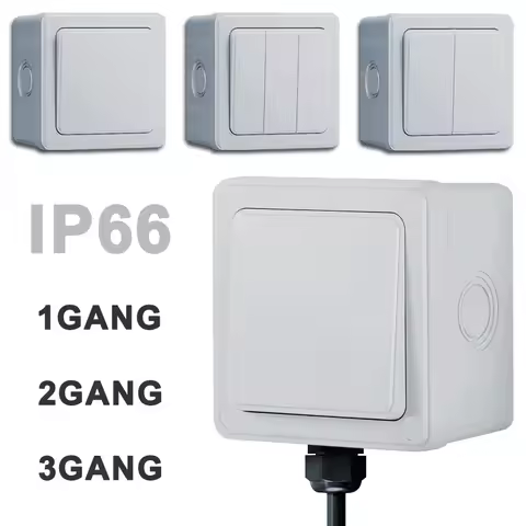 IP66 Waterproof Outdoor Wall Switch 1/2/3 Gang Weatherproof Push Button 16A Power Switch ON OFF for 