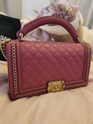 限量特別版 Boy Chanel 25cm with handle Pink 復古金扣 粉紅 桃紅 手柄 Medium Boy Chanel 25 Chanel Boy 情人節禮物