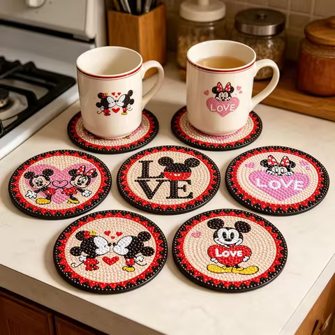 Mickey Minnie Donald Duck DIY Rhinestone Studded Coaster, Non-Slip Cup Mat with Holder, Animal Ornam